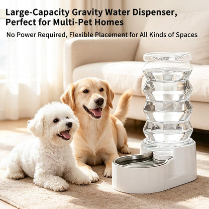 8L Gravity Dog Water Dispenser: Stainless Steel Bowl Anti-Splash | Wide Mouth Easy Cleaning/ Dishwasher Safe/No Electricity Needed/ Filtered Fresh Water / Multi-Pet Homes