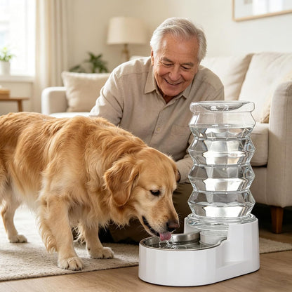 8L Gravity Dog Water Dispenser: Stainless Steel Bowl Anti-Splash | Wide Mouth Easy Cleaning/ Dishwasher Safe/No Electricity Needed/ Filtered Fresh Water / Multi-Pet Homes