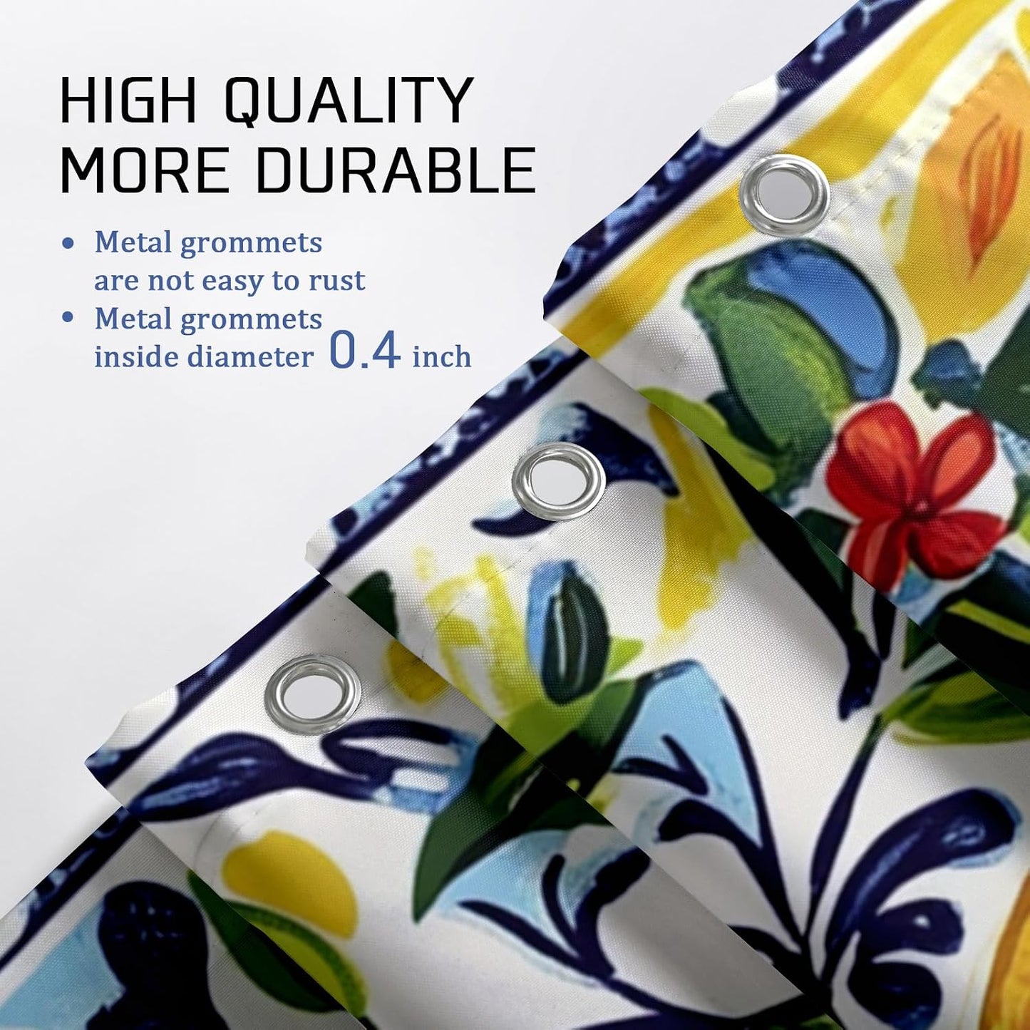 Lemon Shower Curtain, Vibrant Yellow Citrus Floral Bath Curtain for Kitchen Decor, Summer Bright Tropical Art Style for Bathroom Accessories, Waterproof Fabric Set with Hooks 62x72 Inch