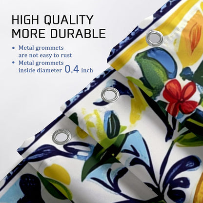 Lemon Shower Curtain, Vibrant Yellow Citrus Floral Bath Curtain for Kitchen Decor, Summer Bright Tropical Art Style for Bathroom Accessories, Waterproof Fabric Set with Hooks 62x72 Inch