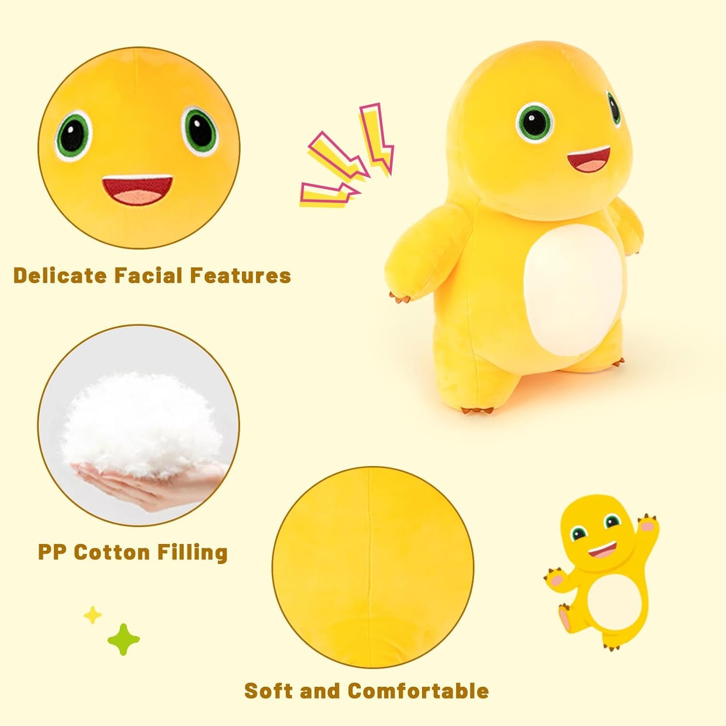Nailong Dinosaur Stuffed Animal,9“ Cute Yellow Dinosaur Plush Soft Dino Stuffed Animals Dino Plushie Toys for Boys Girls Kids Baby Toddlers（Happy）