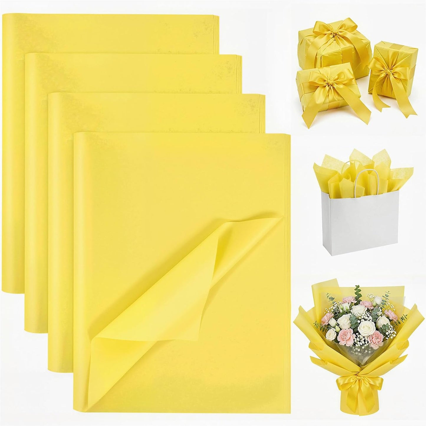 120 Sheets Yellow Tissue Paper, 14 x 20 inch | Sunny paper fills gift bags and can be shaped into sunflowers, spring decorations, and floral crafts