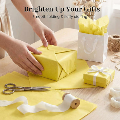 120 Sheets Yellow Tissue Paper, 14 x 20 inch | Sunny paper fills gift bags and can be shaped into sunflowers, spring decorations, and floral crafts