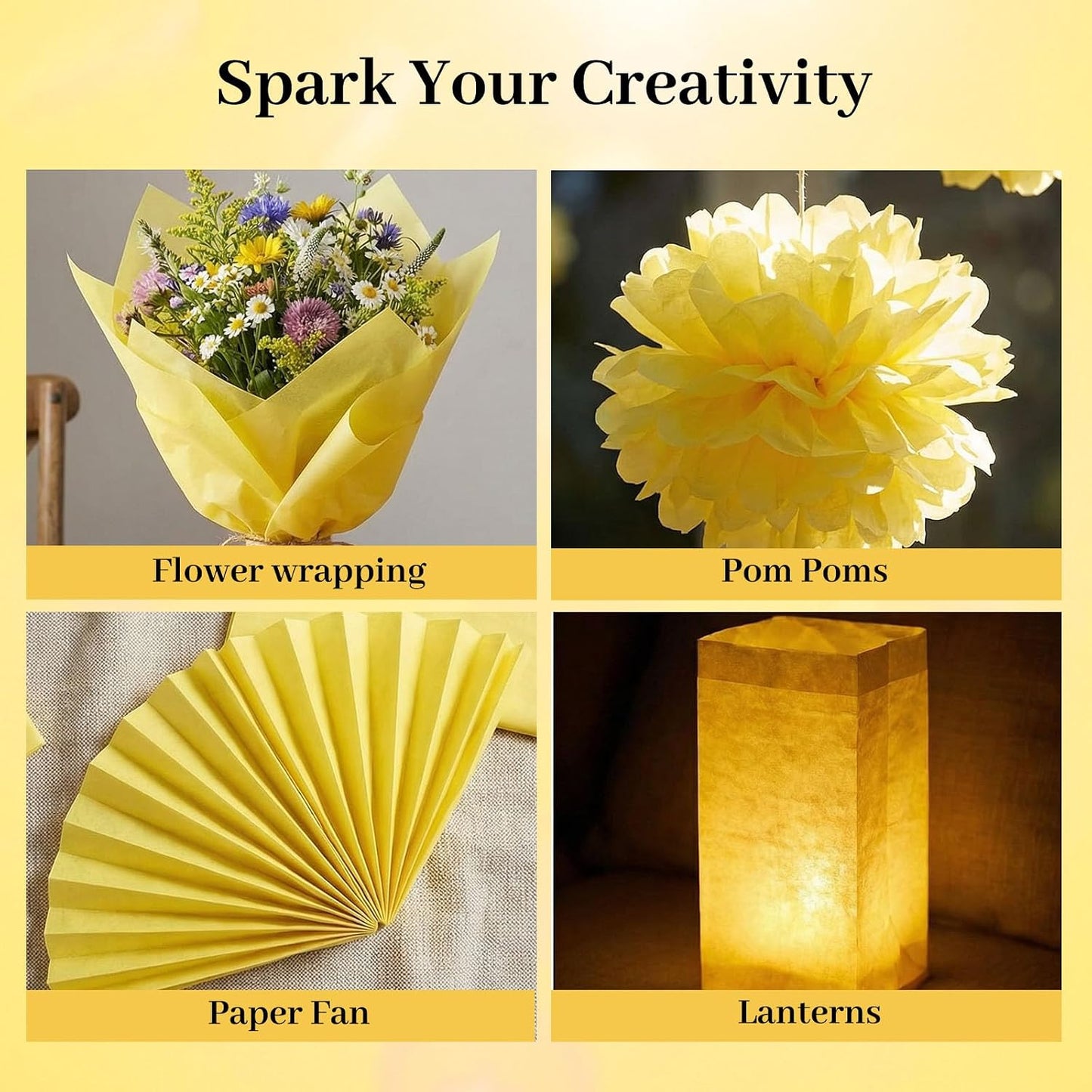 120 Sheets Yellow Tissue Paper, 14 x 20 inch | Sunny paper fills gift bags and can be shaped into sunflowers, spring decorations, and floral crafts