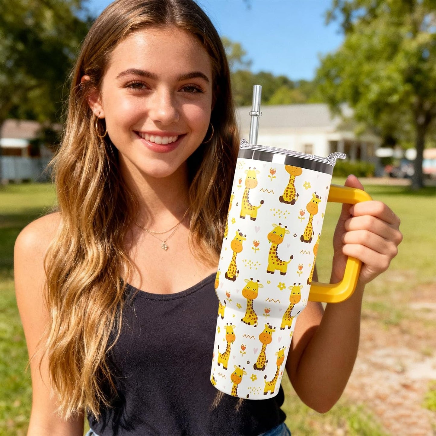 30 oz Stainless Steel Tumbler with lid and Straw,Yellow CoffeeTravel Mug Cup Water Botter, Lemon Gifts for Lemon Lovers - Colors A