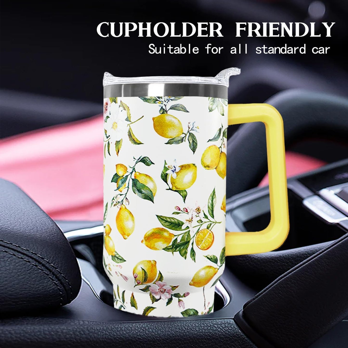 30 oz Stainless Steel Tumbler with lid and Straw,Yellow CoffeeTravel Mug Cup Water Botter, Lemon Gifts for Lemon Lovers - Colors A