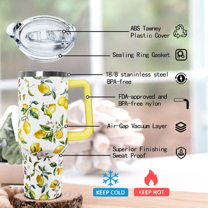 30 oz Stainless Steel Tumbler with lid and Straw,Yellow CoffeeTravel Mug Cup Water Botter, Lemon Gifts for Lemon Lovers - Colors A