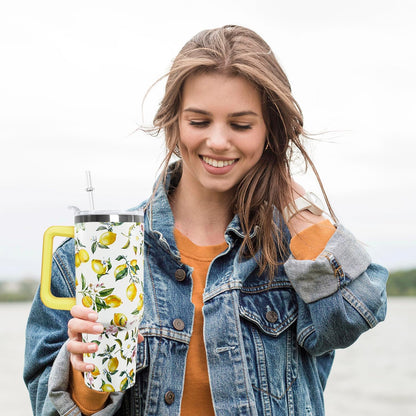 30 oz Stainless Steel Tumbler with lid and Straw,Yellow CoffeeTravel Mug Cup Water Botter, Lemon Gifts for Lemon Lovers - Colors A