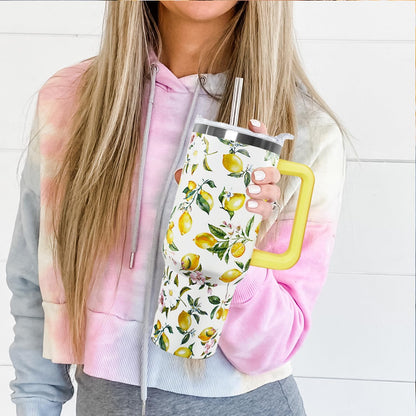 30 oz Stainless Steel Tumbler with lid and Straw,Yellow CoffeeTravel Mug Cup Water Botter, Lemon Gifts for Lemon Lovers - Colors A