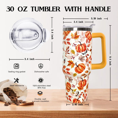 30 oz Stainless Steel Tumbler with lid and Straw,Yellow CoffeeTravel Mug Cup Water Botter, Lemon Gifts for Lemon Lovers - Colors A