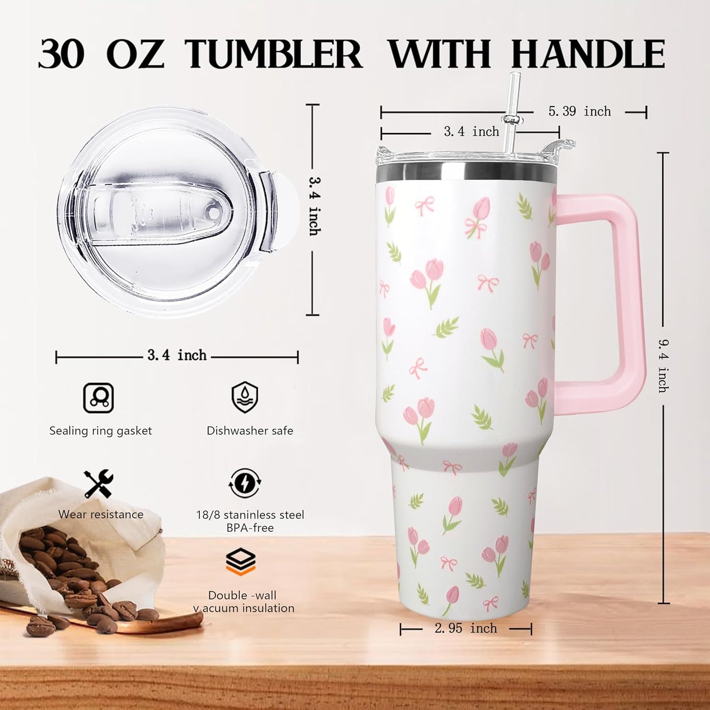 30 oz Stainless Steel Tumbler with lid and Straw,Yellow CoffeeTravel Mug Cup Water Botter, Lemon Gifts for Lemon Lovers - Colors A
