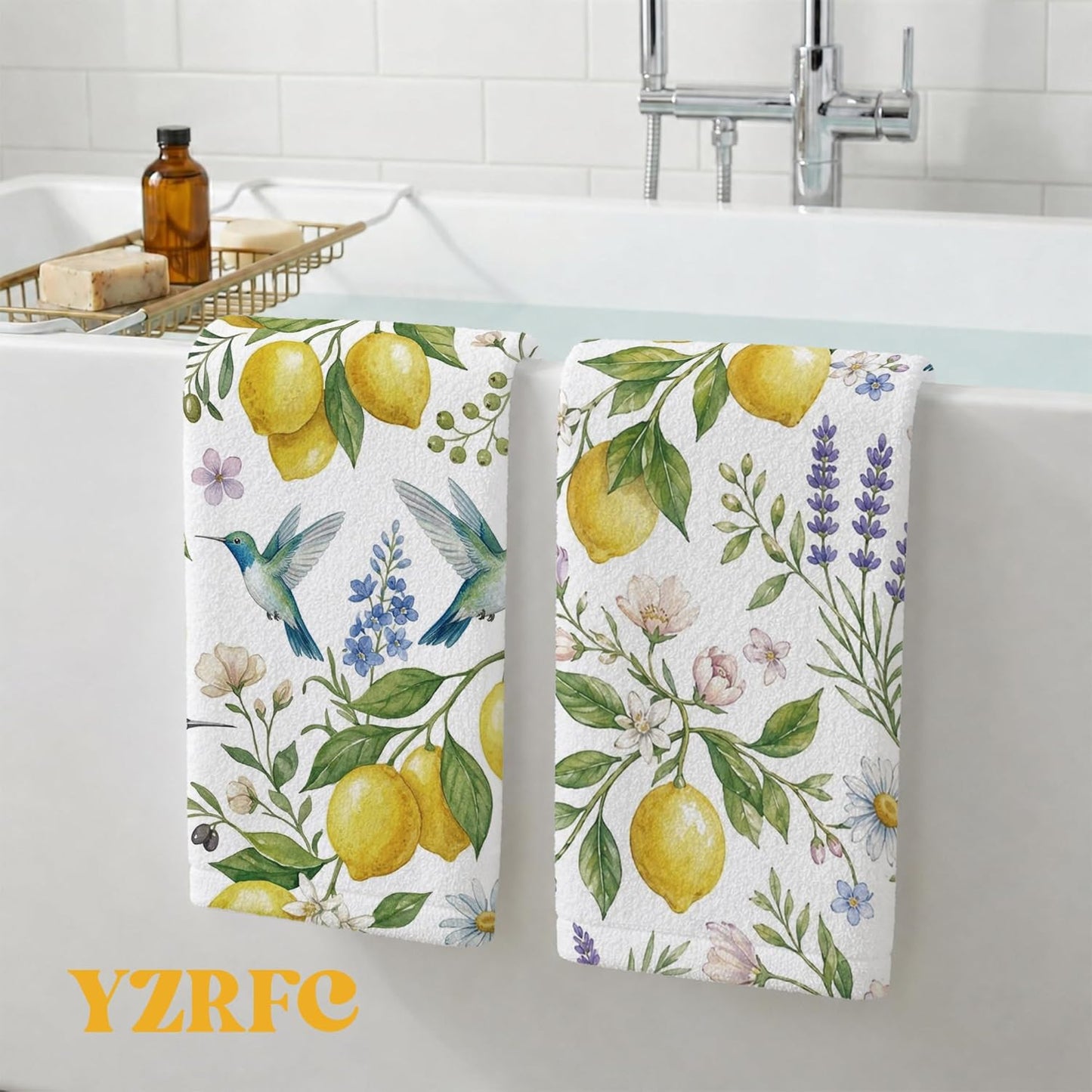 Lemon Hummingbird Decor Kitchen Towels 16x24 Inch, Lemon Gifts for Women, Farmhouse Floral Botanical Summer Hand Tea Dish Towels for Kitchen Bathroom, Set of 2