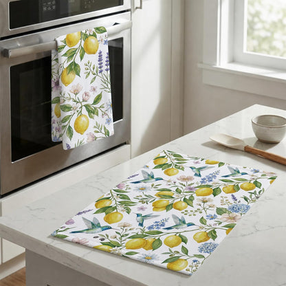 Lemon Hummingbird Decor Kitchen Towels 16x24 Inch, Lemon Gifts for Women, Farmhouse Floral Botanical Summer Hand Tea Dish Towels for Kitchen Bathroom, Set of 2