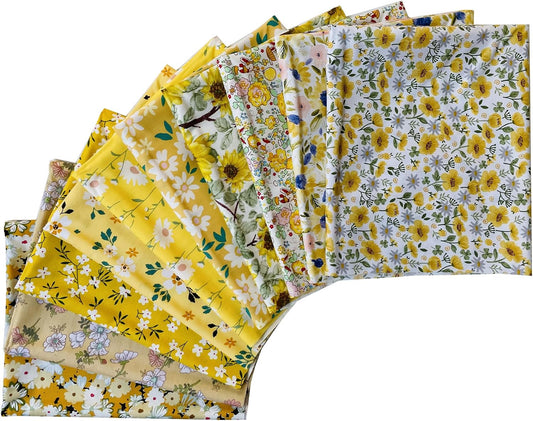 Fat Quarters Quilting Cotton Fabric Bundles for Sewing-10 PCS Yellow Floral | 18" x 22" Fat Quarters Quilting Cotton Fabric Bundles nice quality beautiful appearance rich colors perfect for quilting
