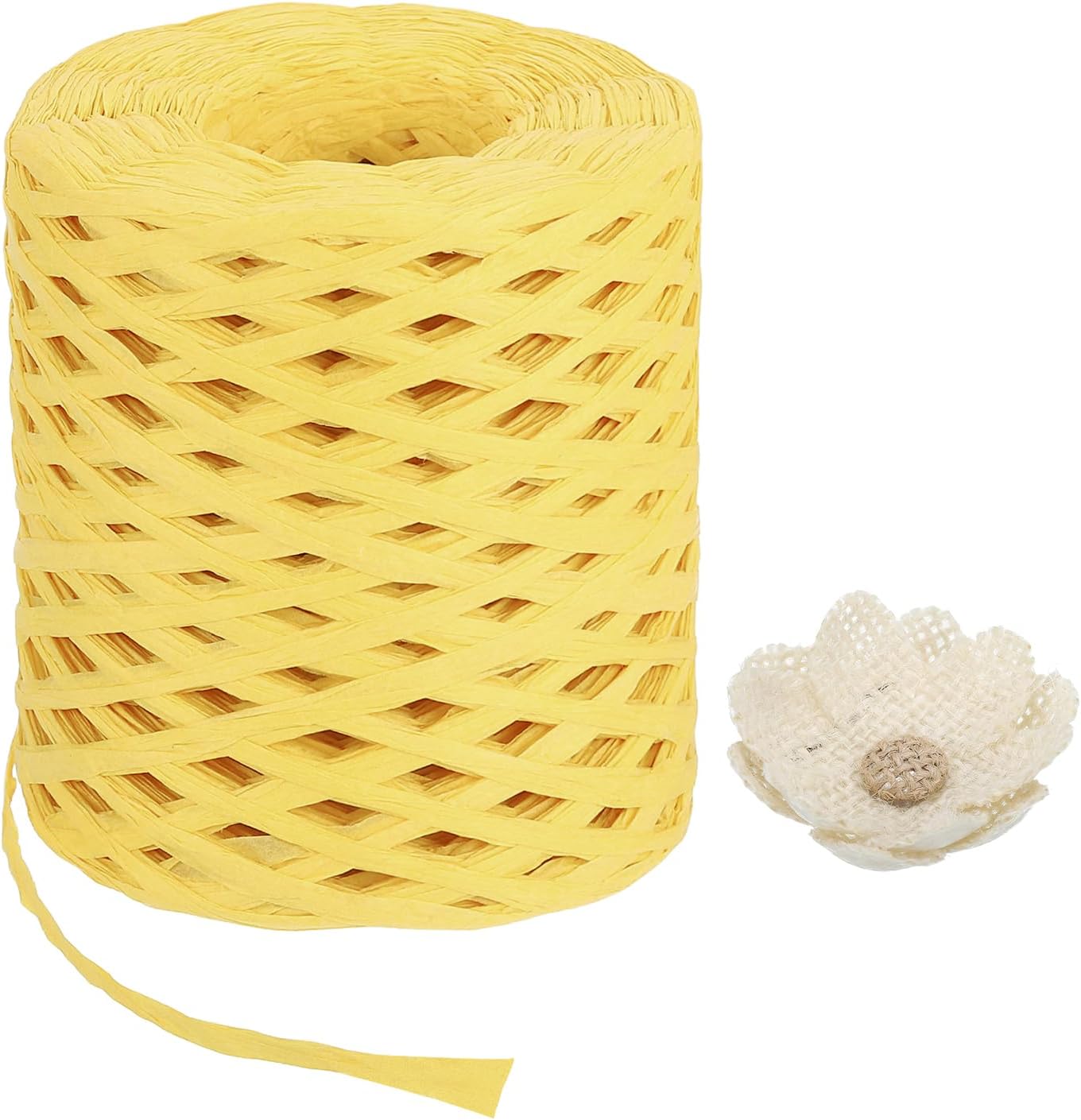 Raffia Paper Craft Ribbon 200m/656ft Raffia Ribbon String Kraft Packing for Gift Wrapping, Crafting Supplies (Light Yellow)
