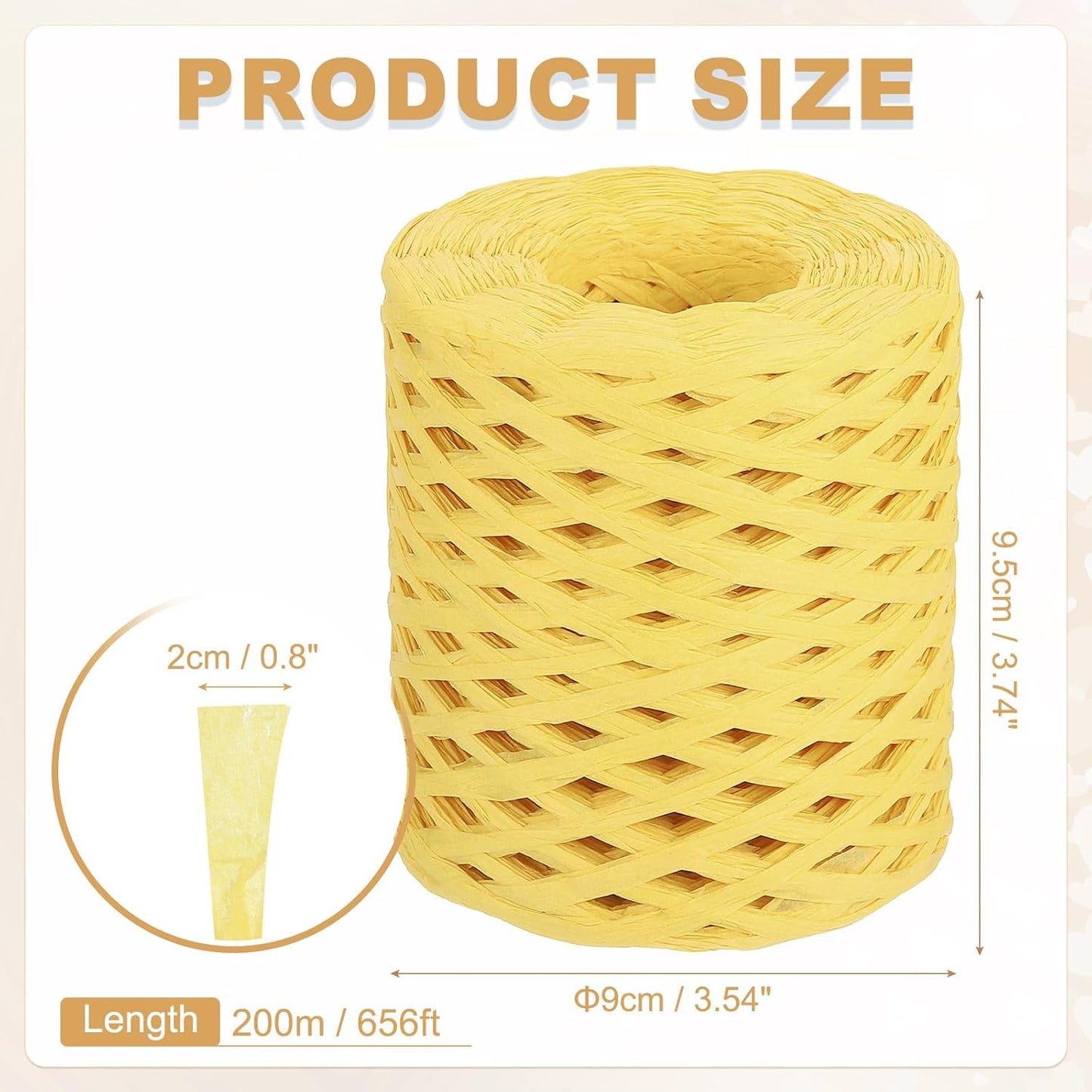 Raffia Paper Craft Ribbon 200m/656ft Raffia Ribbon String Kraft Packing for Gift Wrapping, Crafting Supplies (Light Yellow)