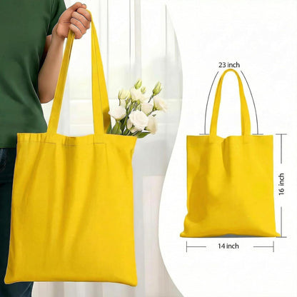 1 Pack Canvas Tote Bags With Handle, Shopping Bag, Bright Yellow | 14 x 15-inch Natural Canvas Bags for Work, DIY, Shopping