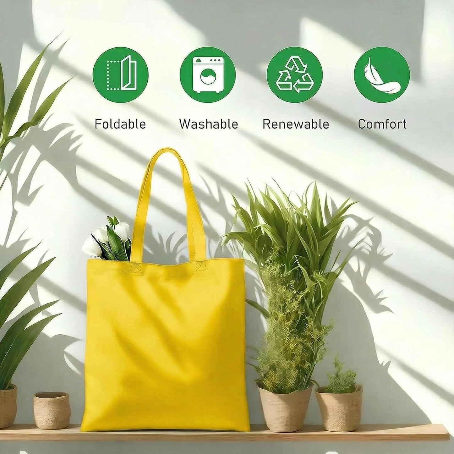 1 Pack Canvas Tote Bags With Handle, Shopping Bag, Bright Yellow | 14 x 15-inch Natural Canvas Bags for Work, DIY, Shopping