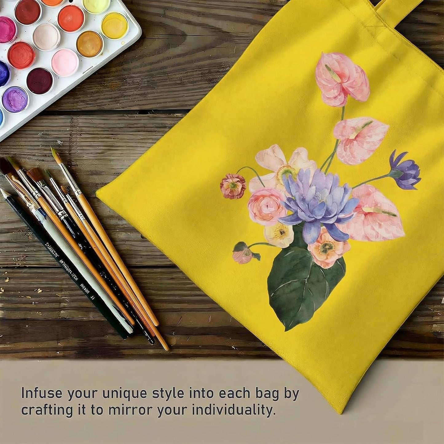 1 Pack Canvas Tote Bags With Handle, Shopping Bag, Bright Yellow | 14 x 15-inch Natural Canvas Bags for Work, DIY, Shopping