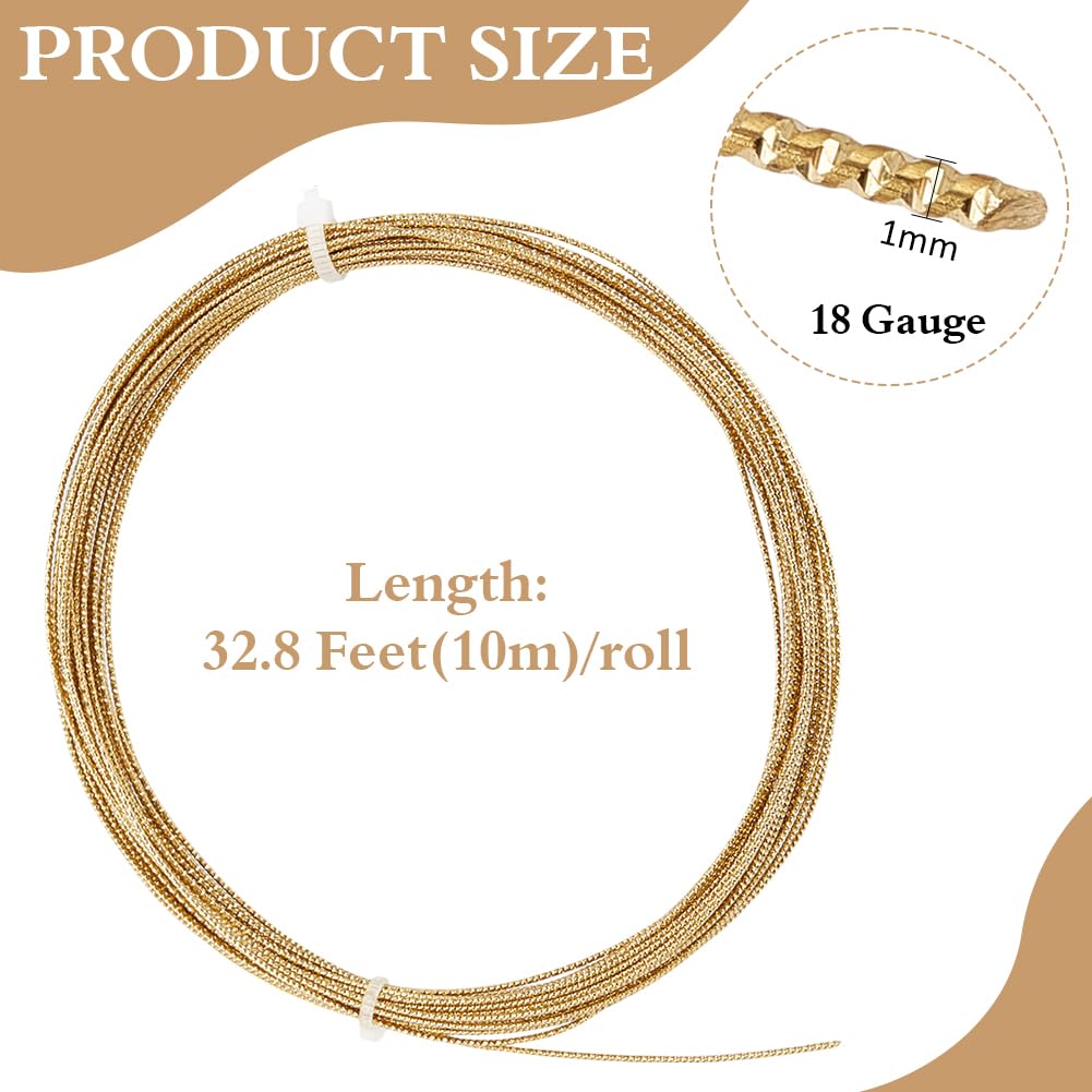 18 Gauge 33 Feet Engraved Textured Gold Wire, Textured Copper Wire Half Hard Brass Wire for Jewelry Beading Craft Work