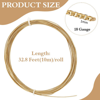 18 Gauge 33 Feet Engraved Textured Gold Wire, Textured Copper Wire Half Hard Brass Wire for Jewelry Beading Craft Work