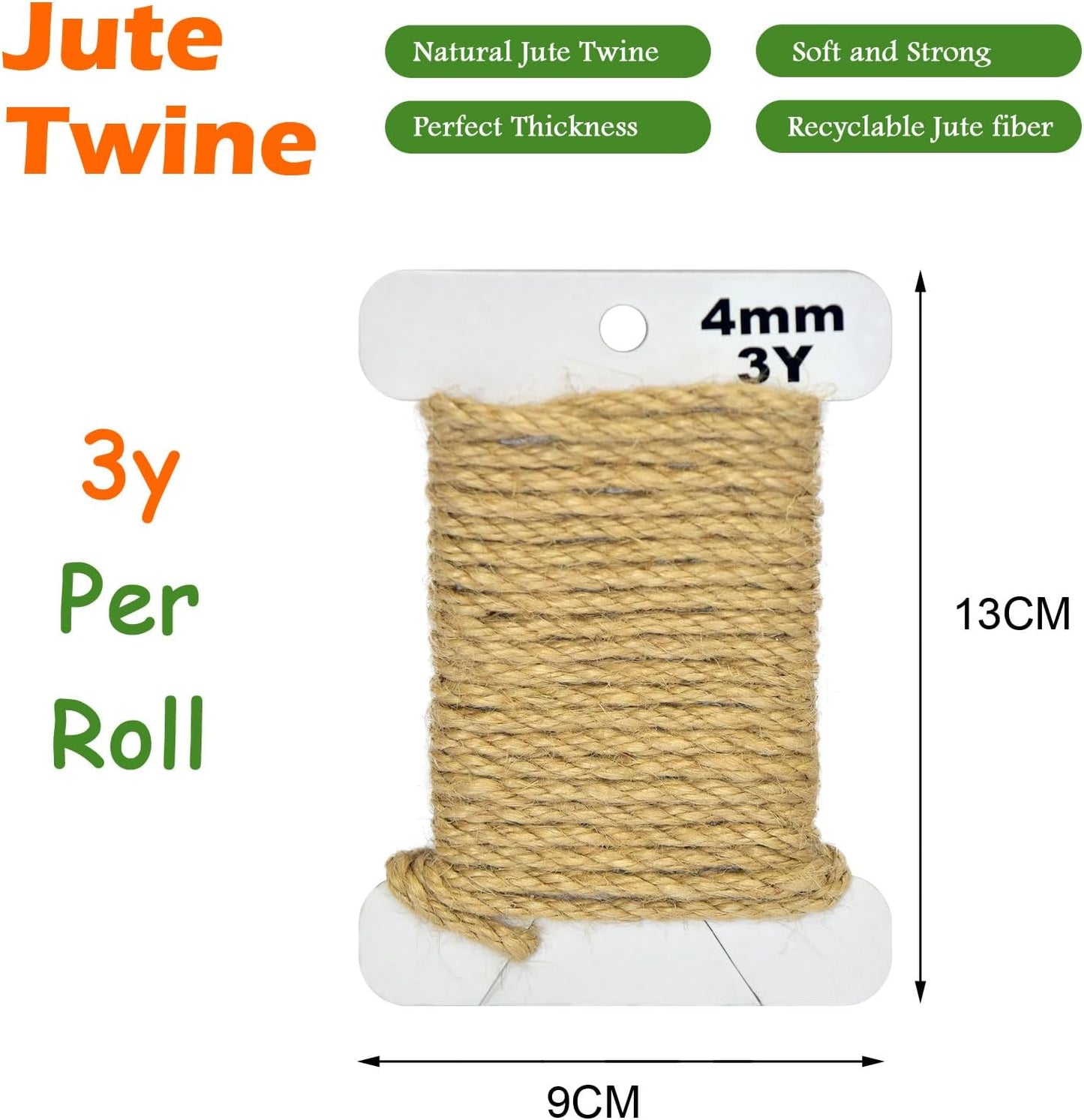 Jute Twine 3Yards Long Twine String for Crafts Gift Wrapping Packing Gardening Crochet Knitting Macrame Decor (Yellow Brown)