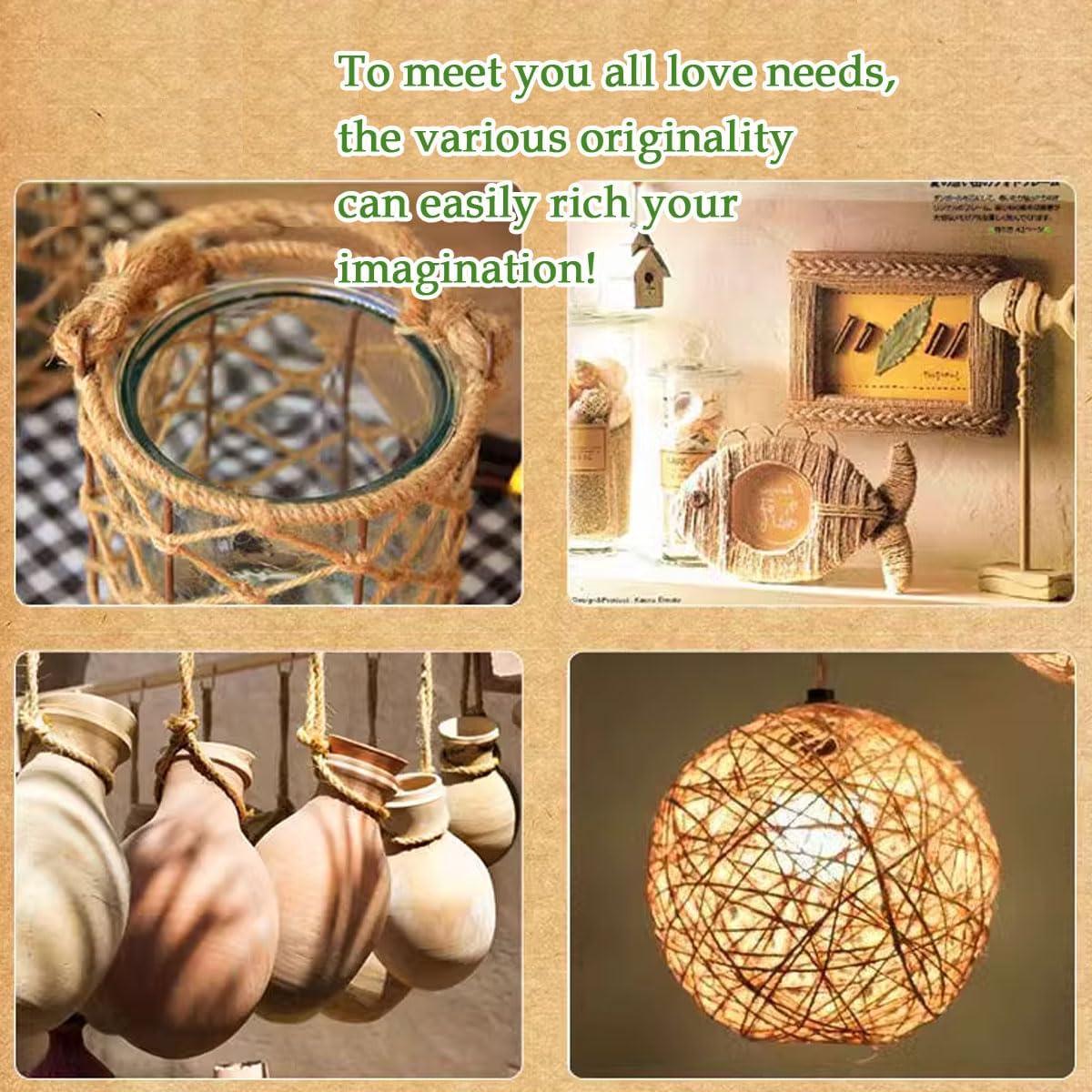 Jute Twine 3Yards Long Twine String for Crafts Gift Wrapping Packing Gardening Crochet Knitting Macrame Decor (Yellow Brown)