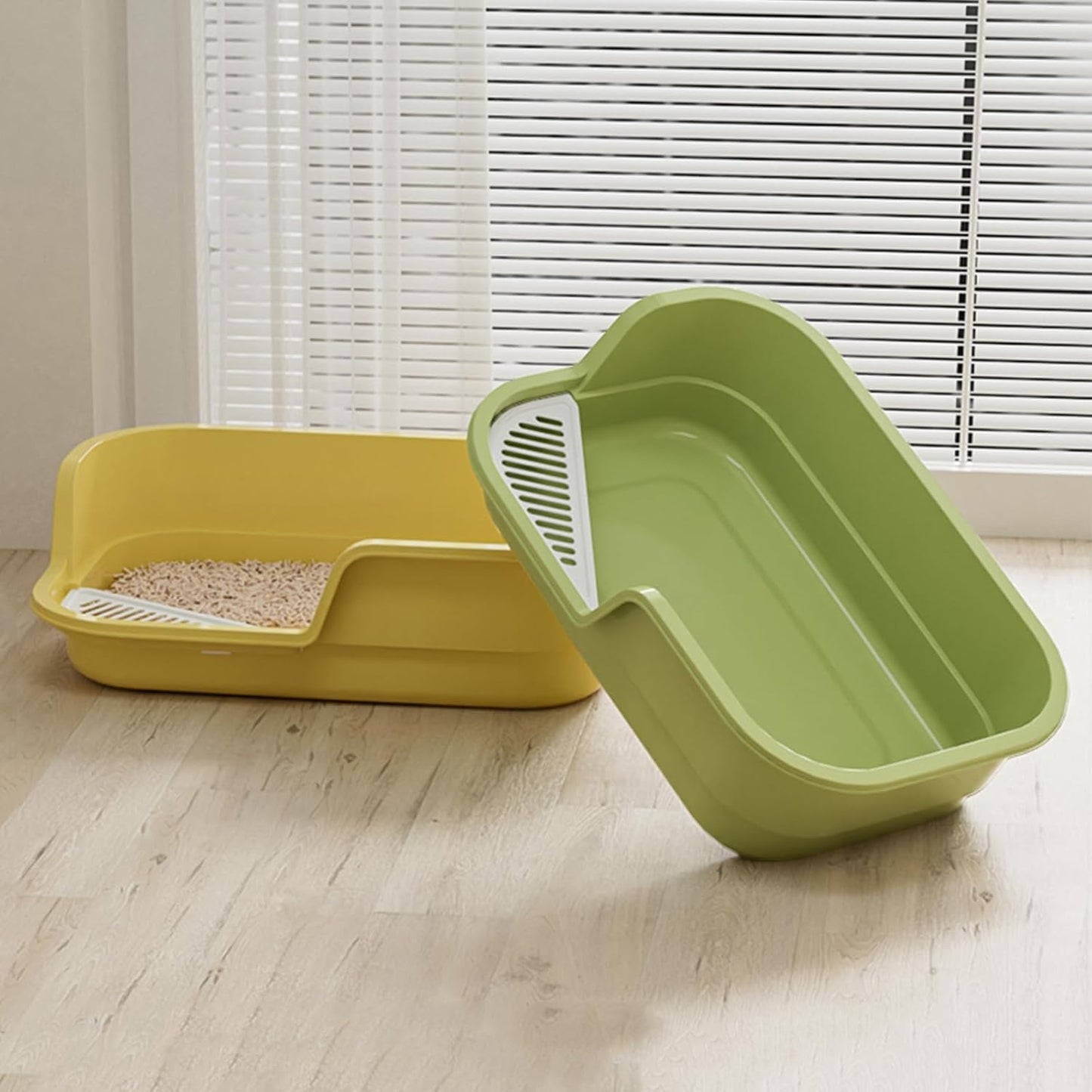 Extra Large Cat Litter Box with High Sides,Cats Boxes for Indoor Cats,Cat Litter Pan for Kitty,Litter Box with Low Entry,Easy to Clean,Anti-Splashing,23.6" x15.7" x5.9" (Yellow)