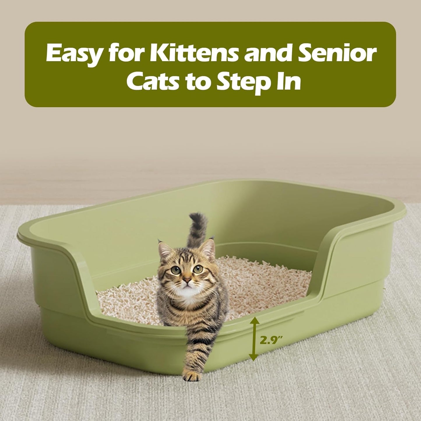 Extra Large Cat Litter Box with High Sides,Cats Boxes for Indoor Cats,Cat Litter Pan for Kitty,Litter Box with Low Entry,Easy to Clean,Anti-Splashing,23.6" x15.7" x5.9" (Yellow)