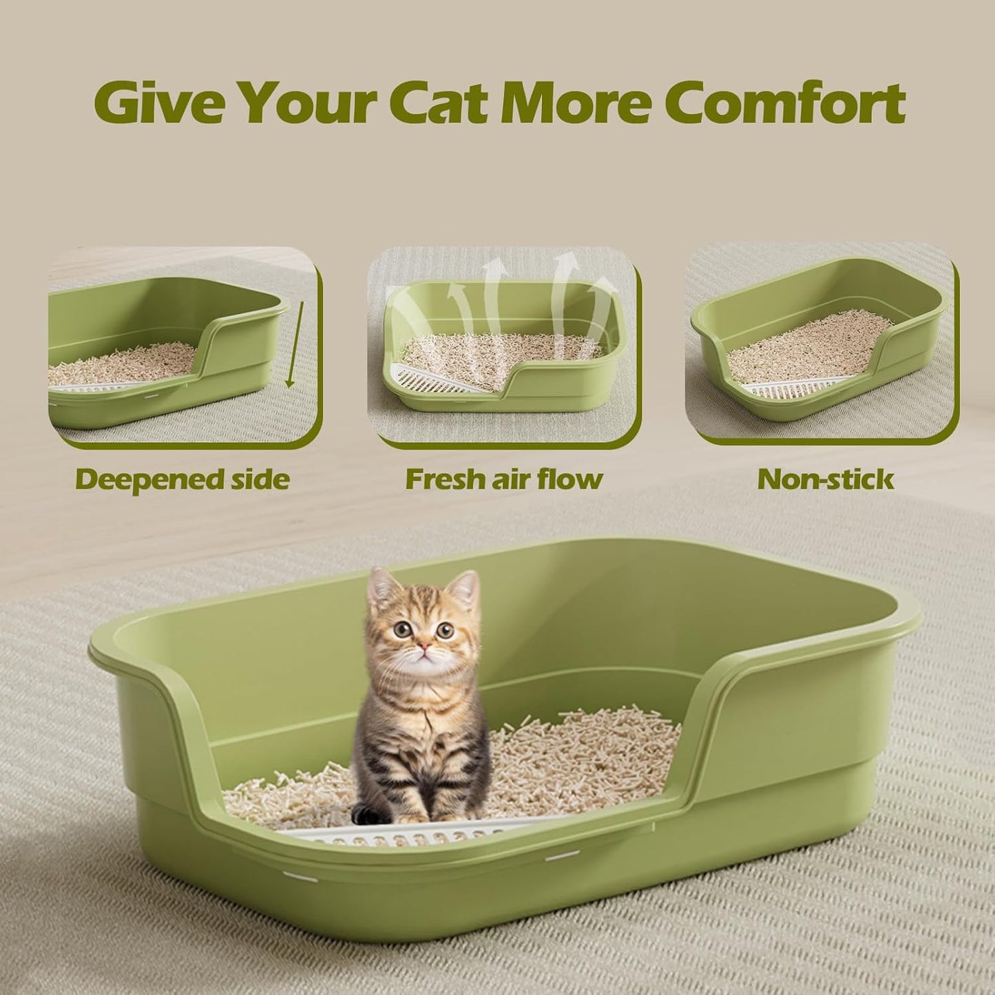 Extra Large Cat Litter Box with High Sides,Cats Boxes for Indoor Cats,Cat Litter Pan for Kitty,Litter Box with Low Entry,Easy to Clean,Anti-Splashing,23.6" x15.7" x5.9" (Yellow)