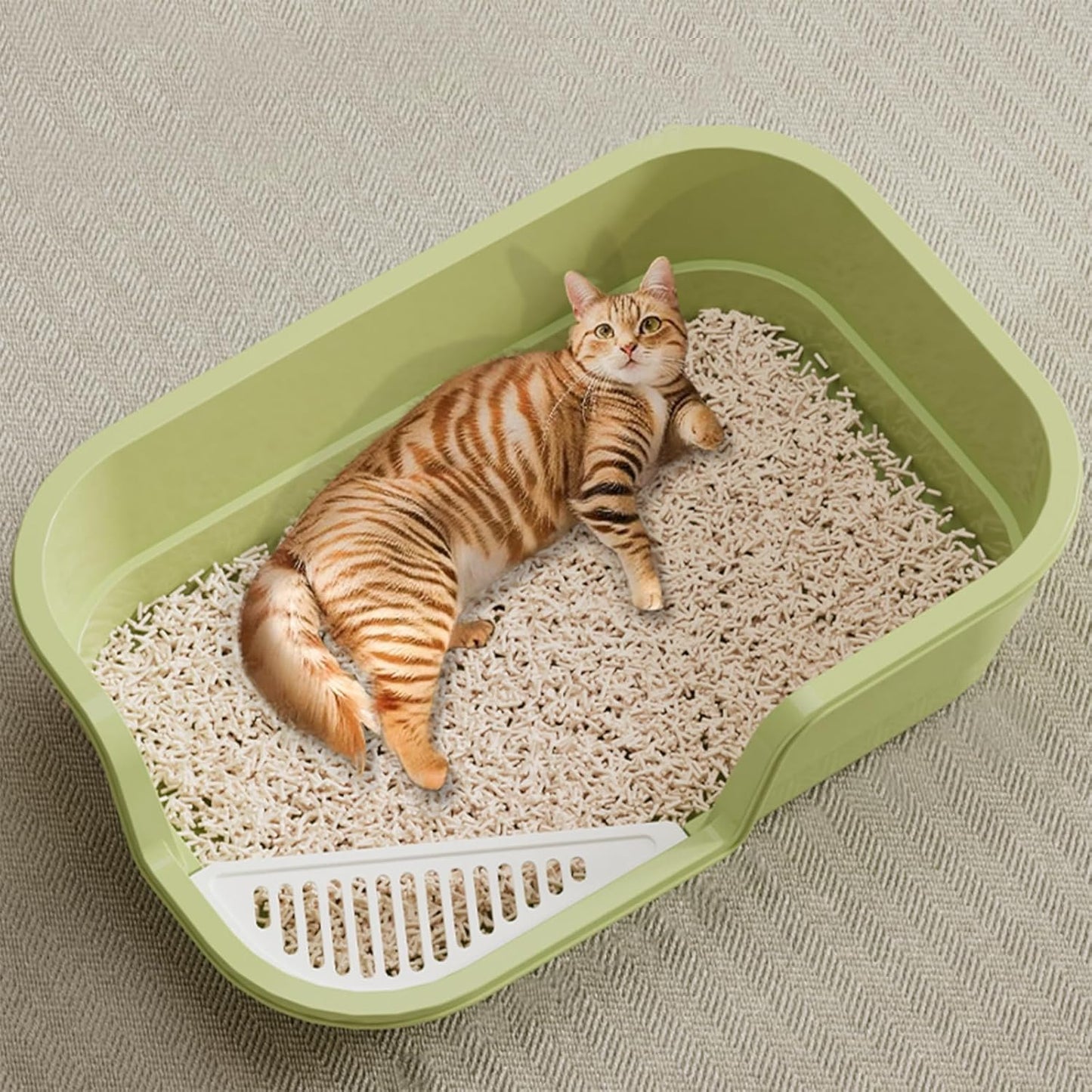 Extra Large Cat Litter Box with High Sides,Cats Boxes for Indoor Cats,Cat Litter Pan for Kitty,Litter Box with Low Entry,Easy to Clean,Anti-Splashing,23.6" x15.7" x5.9" (Yellow)
