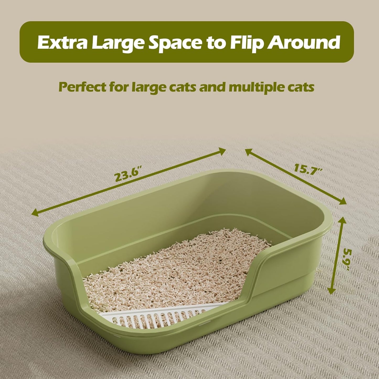 Extra Large Cat Litter Box with High Sides,Cats Boxes for Indoor Cats,Cat Litter Pan for Kitty,Litter Box with Low Entry,Easy to Clean,Anti-Splashing,23.6" x15.7" x5.9" (Yellow)