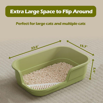 Extra Large Cat Litter Box with High Sides,Cats Boxes for Indoor Cats,Cat Litter Pan for Kitty,Litter Box with Low Entry,Easy to Clean,Anti-Splashing,23.6" x15.7" x5.9" (Yellow)