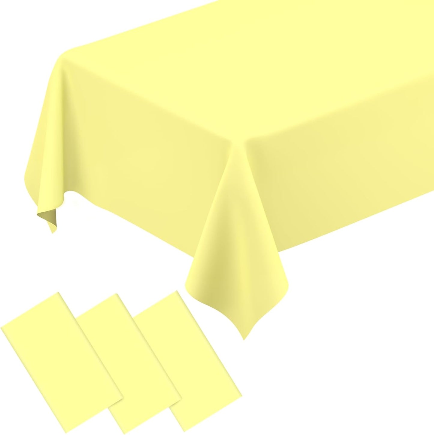 QISOLIY 3 Pcs Light Yellow Tablecloth Plastic Table Cloth for Parties Disposable Rectangle Light Yellow Table Cloths for Baby Shower Wedding Birthday Holiday Party Decorations 54 ×108 Inch