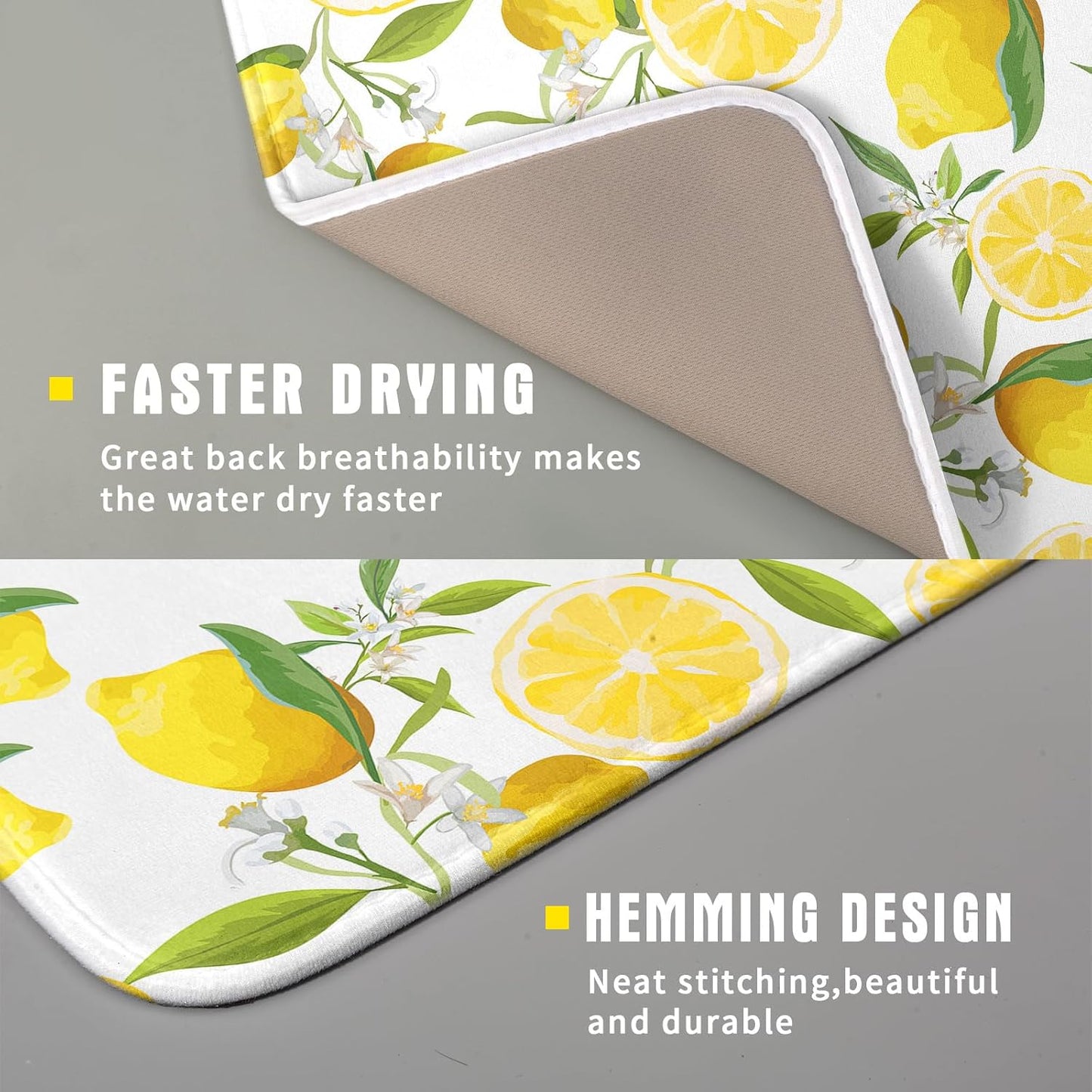 Lemon Dish Drying Mat for Kitchen Counter Spring Summer Microfiber Absorbent Dish Draining Reusable Washable Foldable 16"x18"