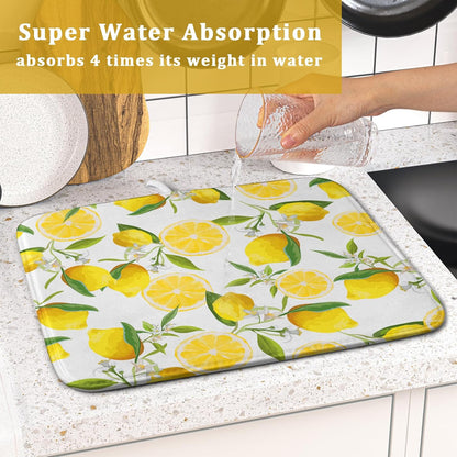 Lemon Dish Drying Mat for Kitchen Counter Spring Summer Microfiber Absorbent Dish Draining Reusable Washable Foldable 16"x18"