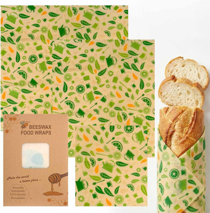 Beeswax Wraps for Food, Lemon 3 Pack (S, M, L) Reusable Food Wraps, Bread Sandwich Wrap, Zero Waste, Organic, Plastic-Free Food Storage Wrap