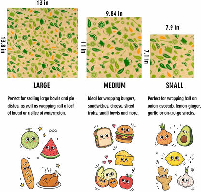 Beeswax Wraps for Food, Lemon 3 Pack (S, M, L) Reusable Food Wraps, Bread Sandwich Wrap, Zero Waste, Organic, Plastic-Free Food Storage Wrap