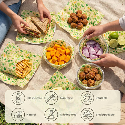 Beeswax Wraps for Food, Lemon 3 Pack (S, M, L) Reusable Food Wraps, Bread Sandwich Wrap, Zero Waste, Organic, Plastic-Free Food Storage Wrap