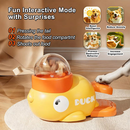 Duck Dog Treat Dispenser Toy, Interactive Slow Feeder Puzzle Toy | Duck design with interactive treat dispensing, slow feeding, and puzzle play to provide mental stimulation and reduce boredom