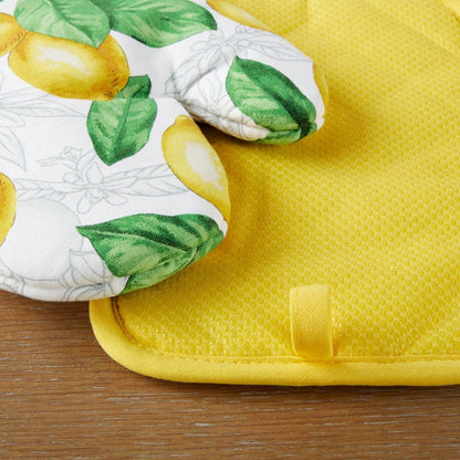 Lots of Lemons Modern Kitchen Towel, Oven Mitt & Potholder Set, 4-Pack, White-Yellow