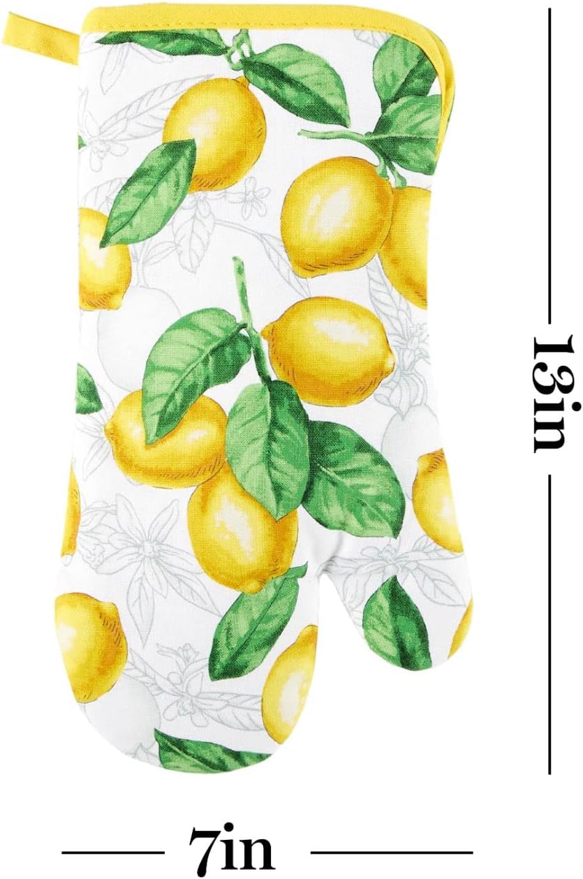 Lots of Lemons Modern Kitchen Towel, Oven Mitt & Potholder Set, 4-Pack, White-Yellow