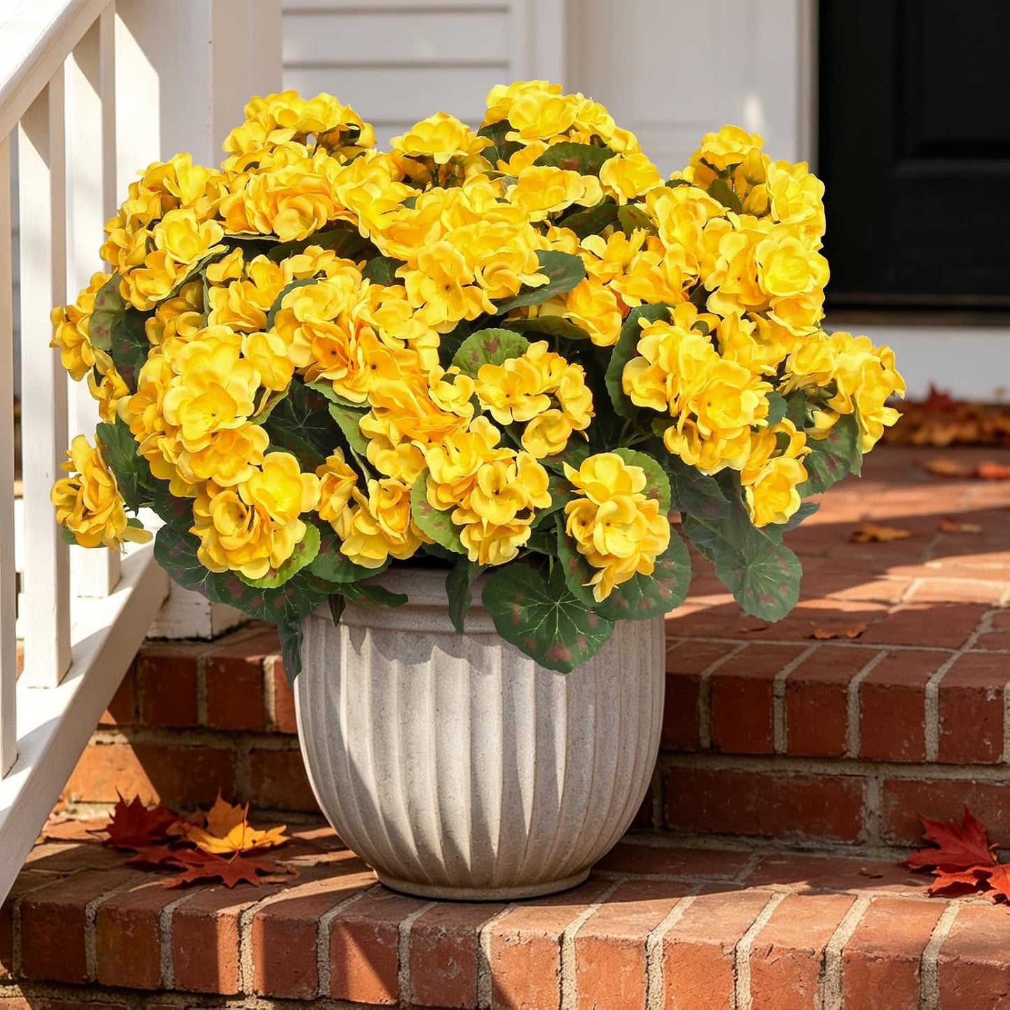 Artificial Geraniums Fake Flowers for Outdoor, 6PCS Yellow | UV Resistant Fall Autumn Faux Silk Plants for Outside Planter Front Door Porch Yard Patio Balcony Decoration