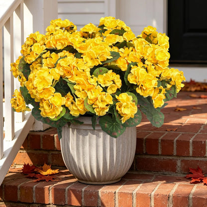 Artificial Geraniums Fake Flowers for Outdoor, 6PCS Yellow | UV Resistant Fall Autumn Faux Silk Plants for Outside Planter Front Door Porch Yard Patio Balcony Decoration