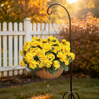 Artificial Geraniums Fake Flowers for Outdoor, 6PCS Yellow | UV Resistant Fall Autumn Faux Silk Plants for Outside Planter Front Door Porch Yard Patio Balcony Decoration