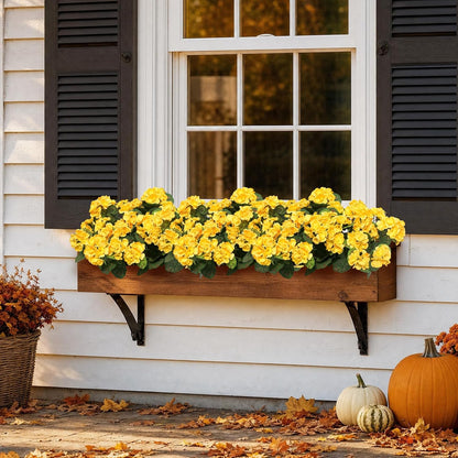 Artificial Geraniums Fake Flowers for Outdoor, 6PCS Yellow | UV Resistant Fall Autumn Faux Silk Plants for Outside Planter Front Door Porch Yard Patio Balcony Decoration