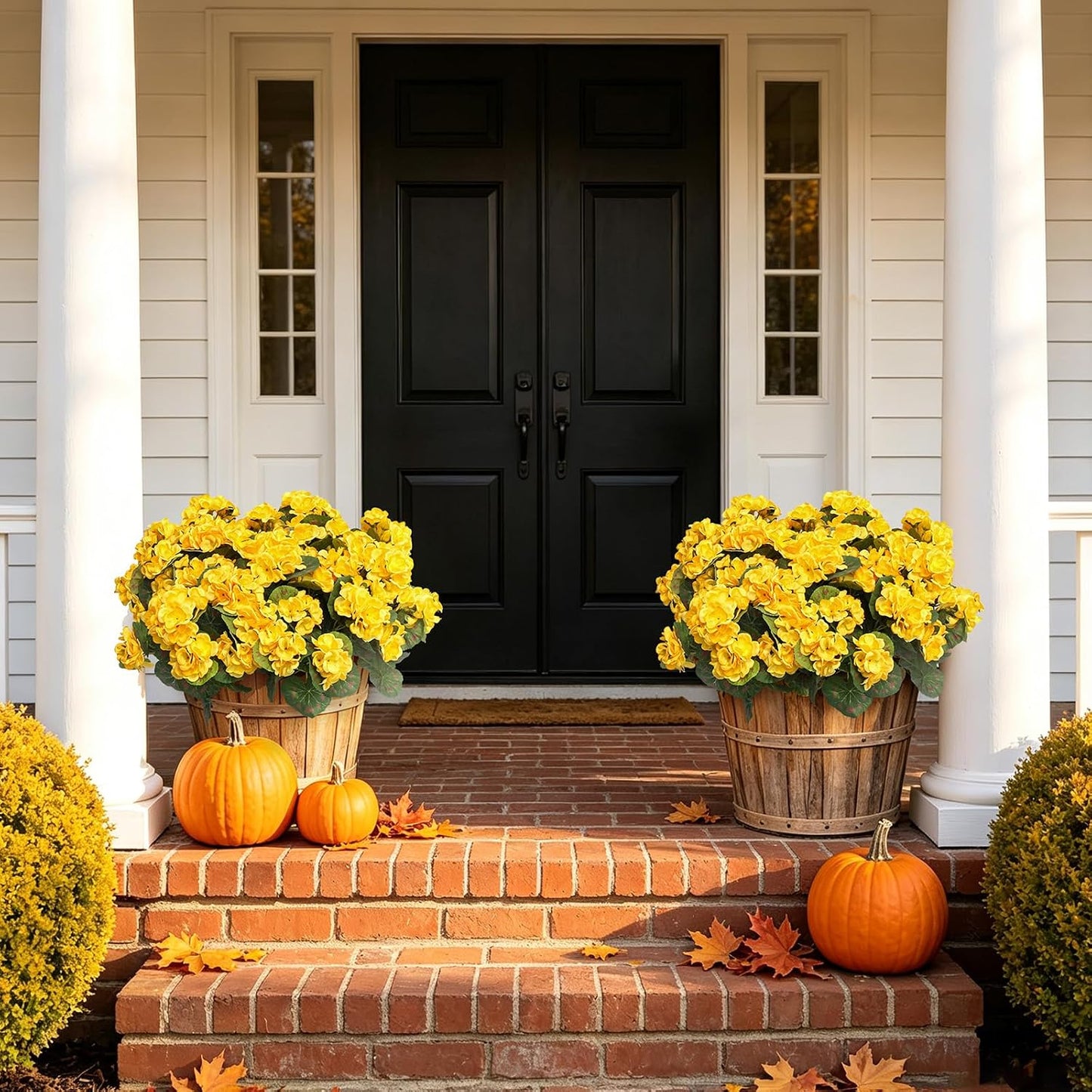 Artificial Geraniums Fake Flowers for Outdoor, 6PCS Yellow | UV Resistant Fall Autumn Faux Silk Plants for Outside Planter Front Door Porch Yard Patio Balcony Decoration