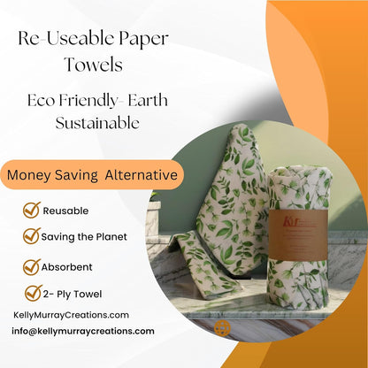 Reusable Paper Towels Washable, (15 Pack) Lemon Print Kitchen Paper Towels for spills. 100% Cotton Flannel Towels. Easy to Use Green Eco Friendly, No Waste, Sustainable