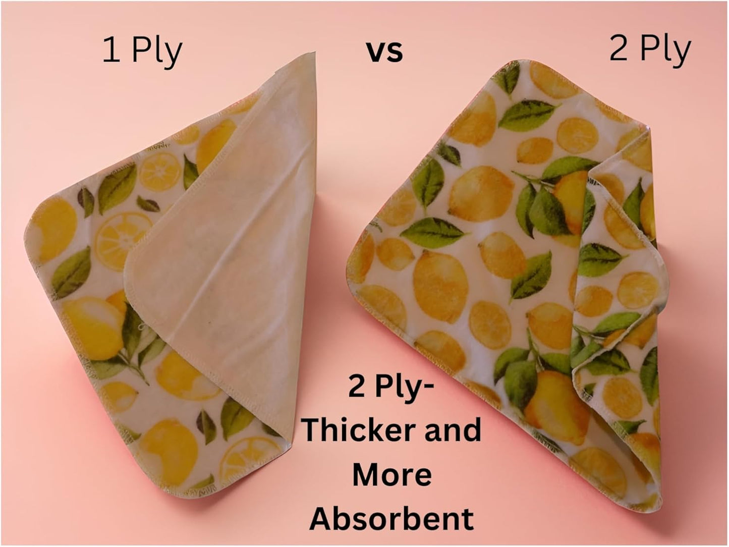 Reusable Paper Towels Washable, (15 Pack) Lemon Print Kitchen Paper Towels for spills. 100% Cotton Flannel Towels. Easy to Use Green Eco Friendly, No Waste, Sustainable
