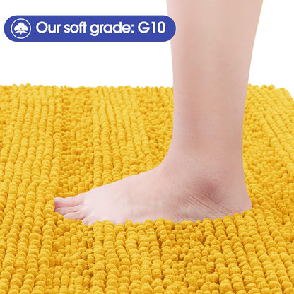 Striped Yellow Bathroom Rug Set 3 Pieces Ultra Soft, Non Slip Chenille Toilet Mat, Absorbent Plush Shaggy Bath Mats for Bathroom, Bedroom, Kitchen